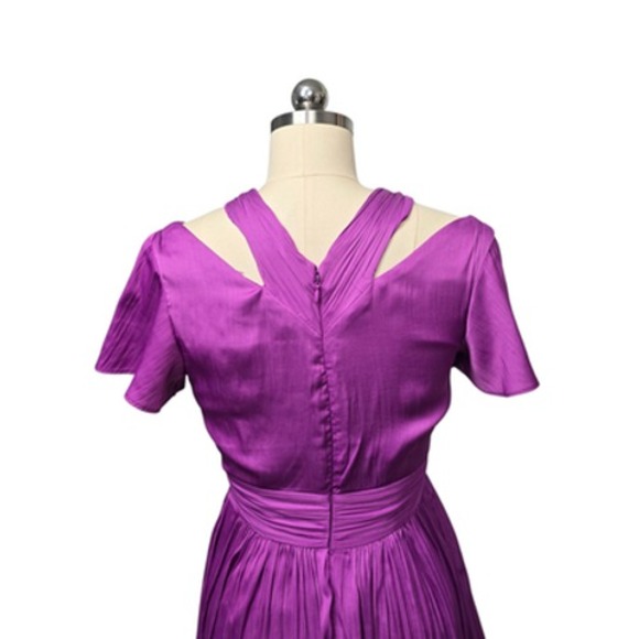 Anthropologie Dress Womens 0 Purple Cutout Shoulder V Neck Pleated Cocktail - Picture 7 of 11